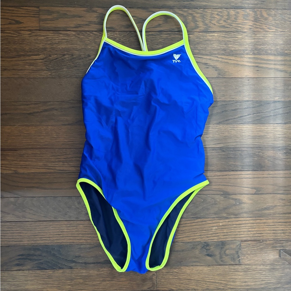 TYR Women’s Reversible Royal Blue, Navy & Yellow One Piece Swimsuit (Size 38)